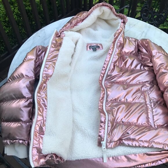 Eddie Bauer Girls Classic Down Hooded Metallic Puffer Jacket Size L (14) - Picture 5 of 9